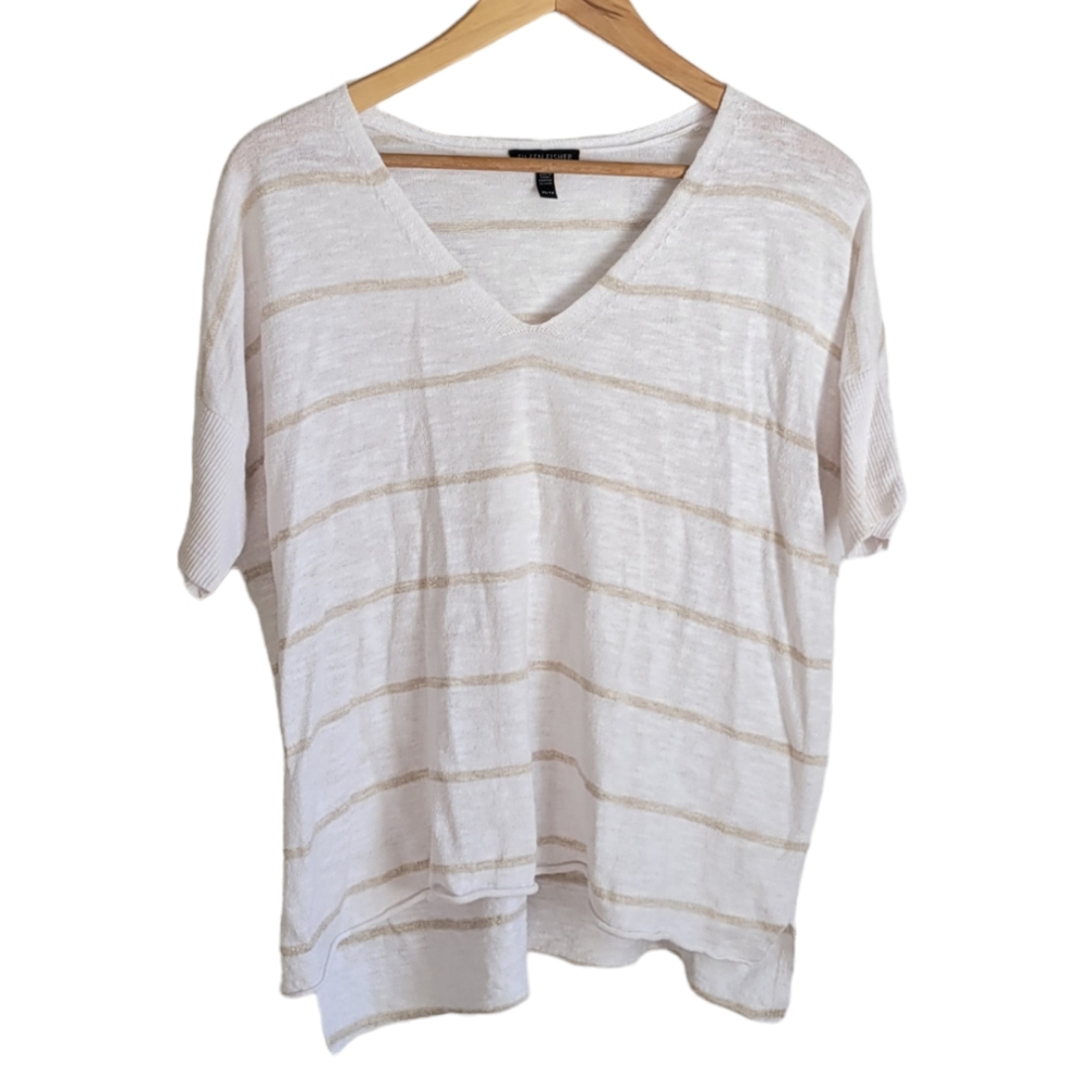 EILEEN FISHER Oversized Linen Cotton Boxy V-Neck Top XS